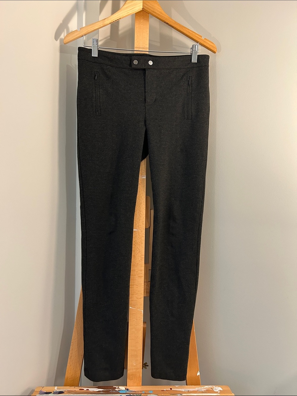 Vince Charcoal Grey Ponte Knit Slim-Leg Trousers - Size 8